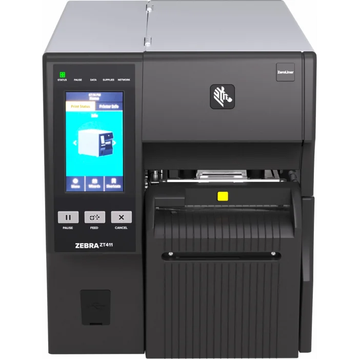 ZEBRA Direkt Termal Taşıyıcısız Kaplamasız Linerless Barkod Etiket Yazıcı ZT411 - 24 dot/mm (600 Dpi ) Serial, USB, Ethernet, Bluetooth 4.1/MFi, USB Host, Linerless Cutter, EZPL Model No: ZT41146-D9E0000Z
