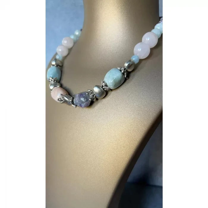 Morganit Kuvars Aqua Marine Ametist Kolye