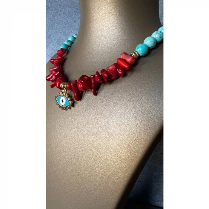 Göz Turkuaz Mercan Kolye