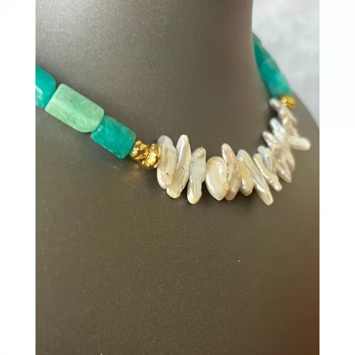 Amazonit Sakız İnci Kolye