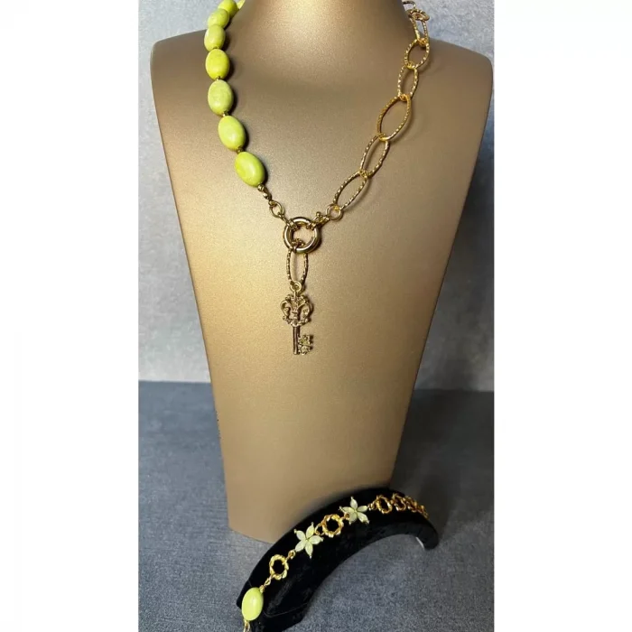 Havlit Taşı Mineli Sedef Çiçek Zincir Kolye ve Bileklik