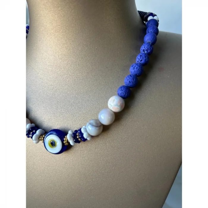 Akik Lav Cam Nazar Boncuklu Kolye