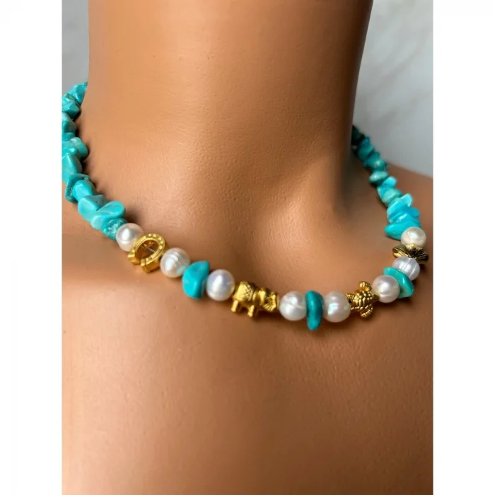 Turkuaz İnci Şans Aparatlı Kolye
