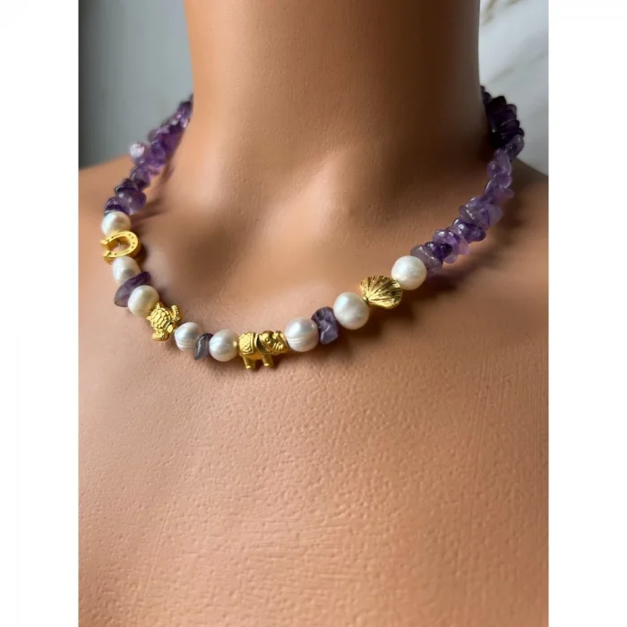 Ametist İnci Şans Aparatlı Kolye