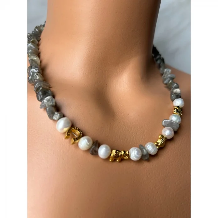 Labradorit İnci Şans Aparatlı Kolye