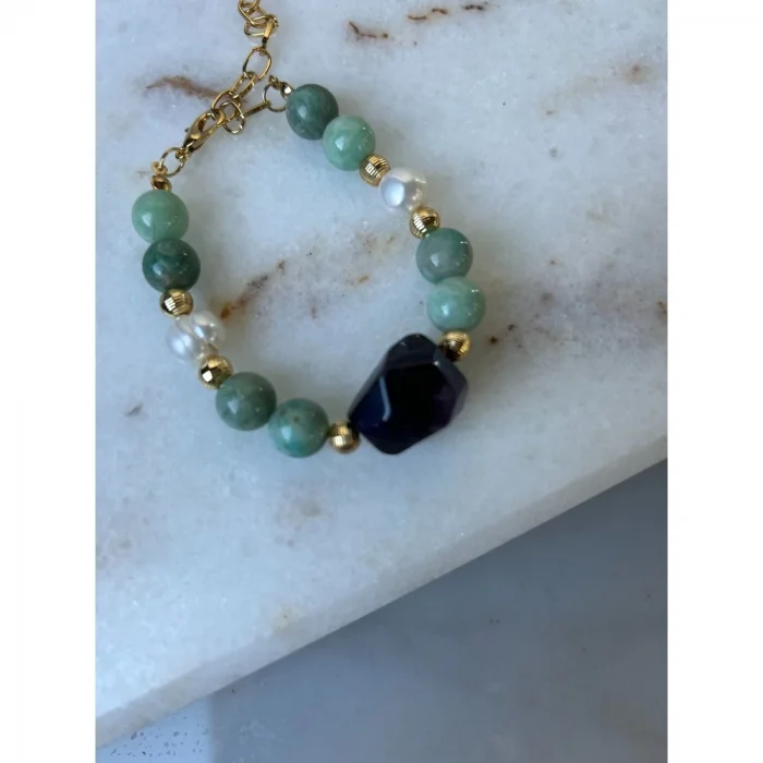 Amazonit Ametist İnci Bileklik