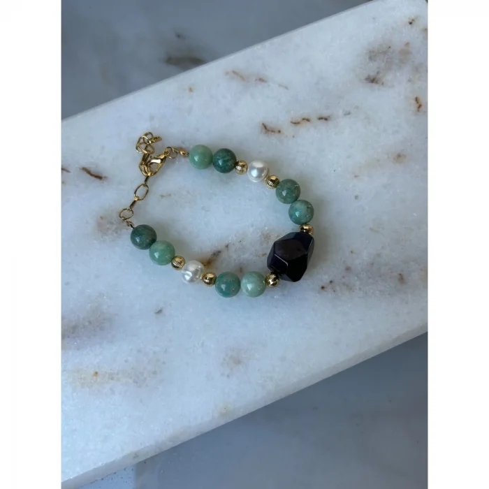 Amazonit Ametist İnci Bileklik