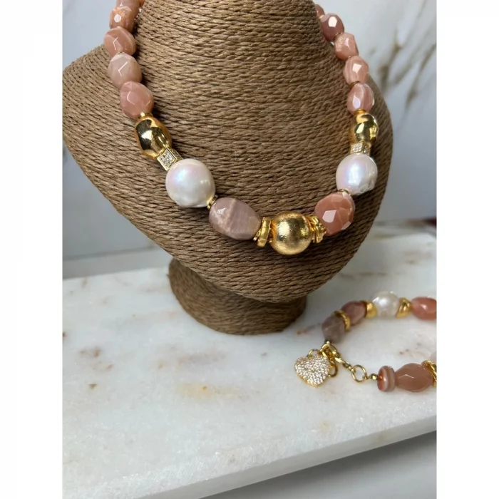 Barok İnci Ay Taşı Kolye ve Bileklik Set