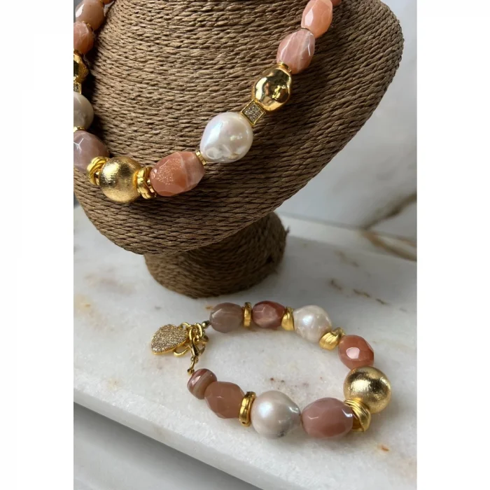 Barok İnci Ay Taşı Kolye ve Bileklik Set