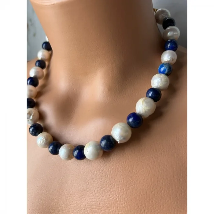 Barok İnci Lapis Lazuli Kolye