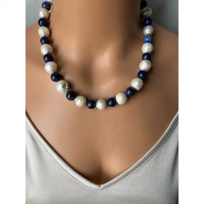 Barok İnci Lapis Lazuli Kolye