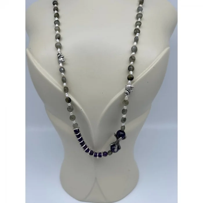 Ametist Labradorit İnci Uzun Kolye