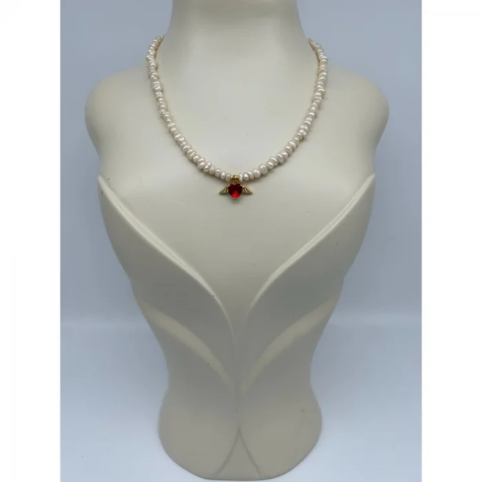 Kanatlı Kalp İnci Kolye