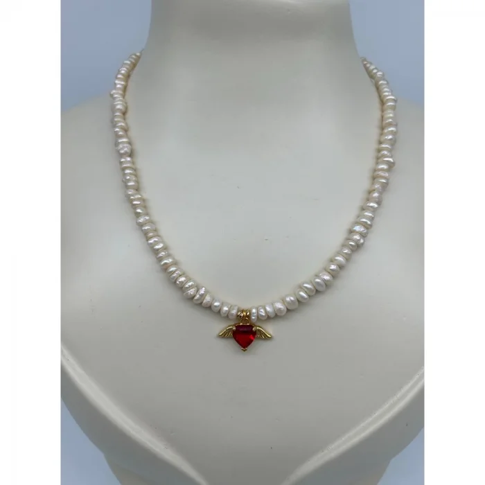 Kanatlı Kalp İnci Kolye