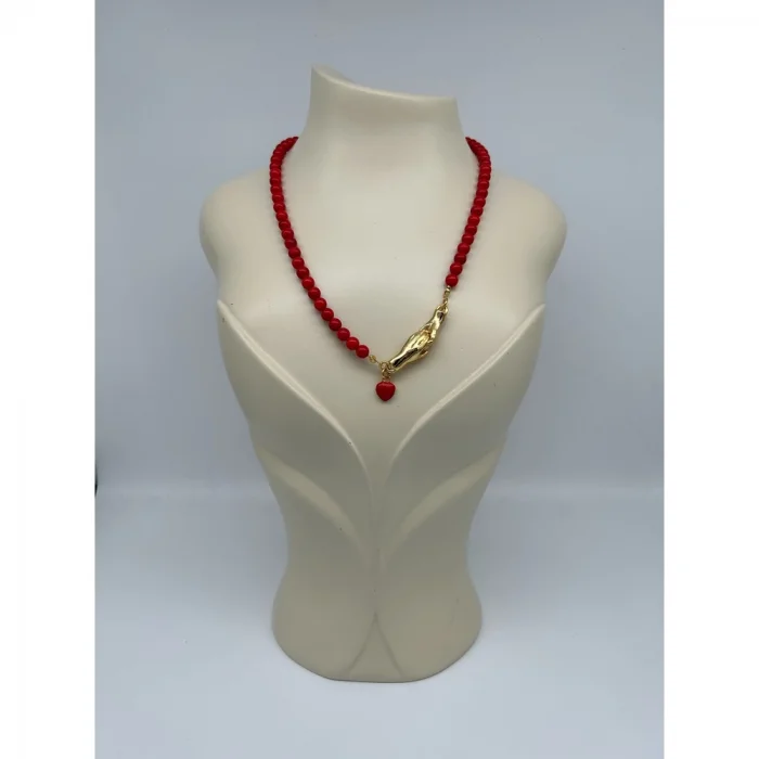 Mercan Tutuşan El Klipsli Kolye