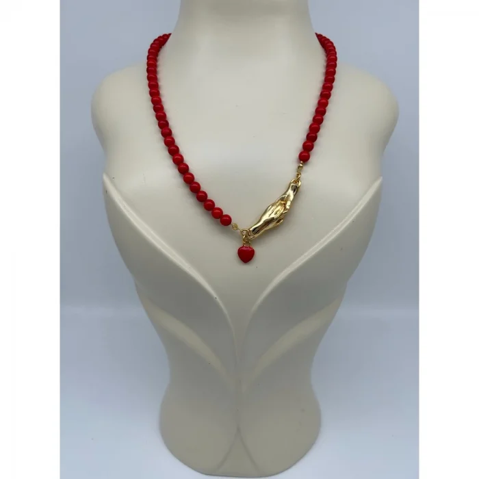 Mercan Tutuşan El Klipsli Kolye