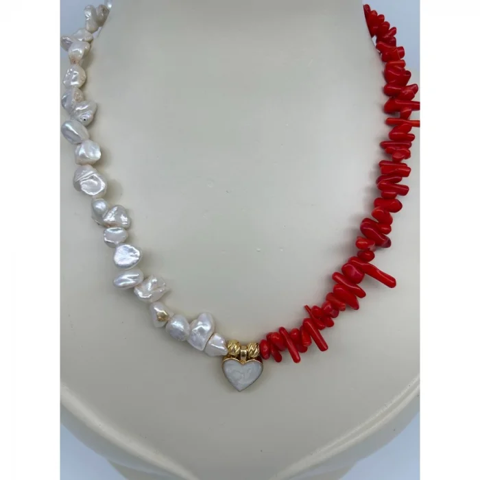 İnci Mercan Kalp Kolye