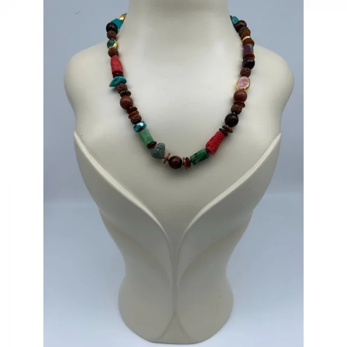 Mercan Hematit Kaplan Gözü Rudraşka Kolye