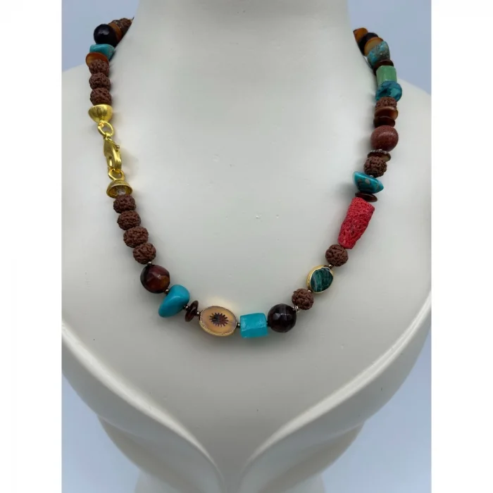 Mercan Hematit Kaplan Gözü Rudraşka Kolye