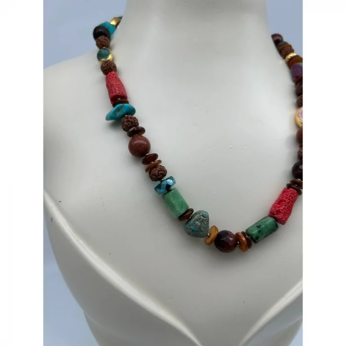 Mercan Hematit Kaplan Gözü Rudraşka Kolye