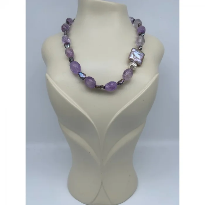 Ametrin Siyah İnci Kolye