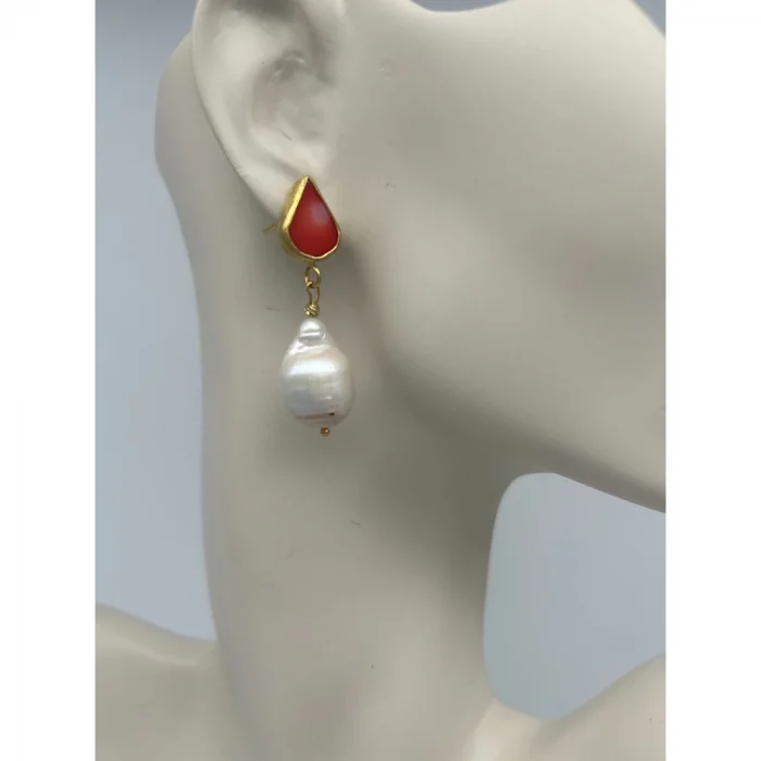 Barok İnci Mercan Altın Kaplama Küpe