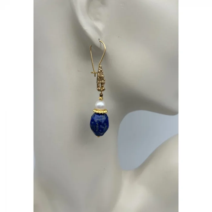 Lapislazuli İnci Altın Kaplama Küpe