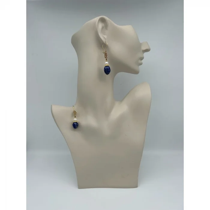 Lapislazuli İnci Altın Kaplama Küpe