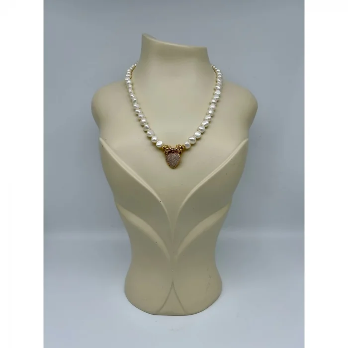 İnci Zirkon Kalp Uçlu Kolye