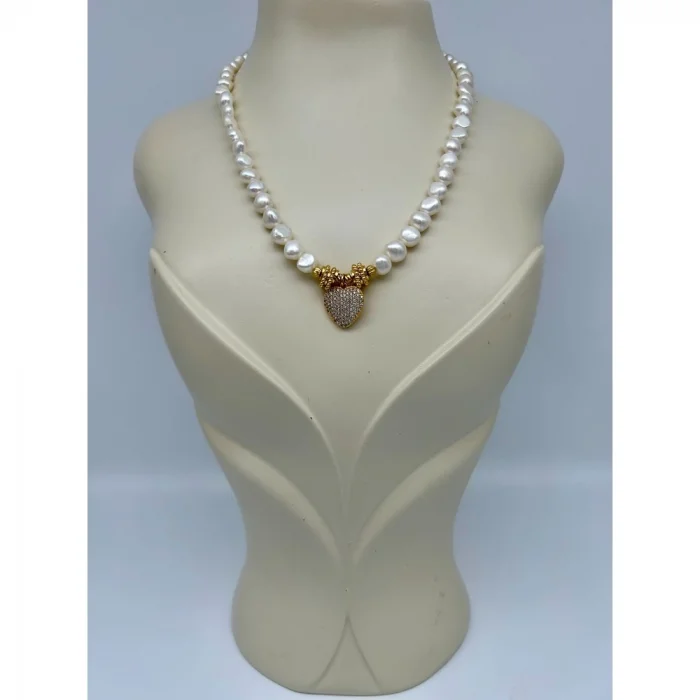 İnci Zirkon Kalp Uçlu Kolye