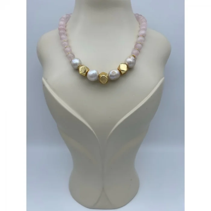 Pembe Kuvars Barok İnci Kolye ve Bileklik