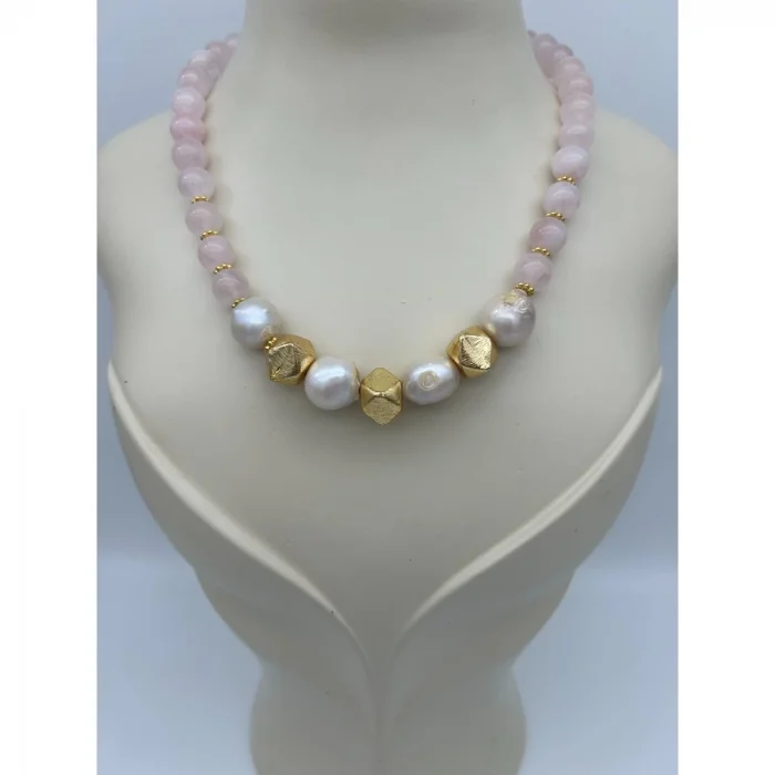 Pembe Kuvars Barok İnci Kolye ve Bileklik