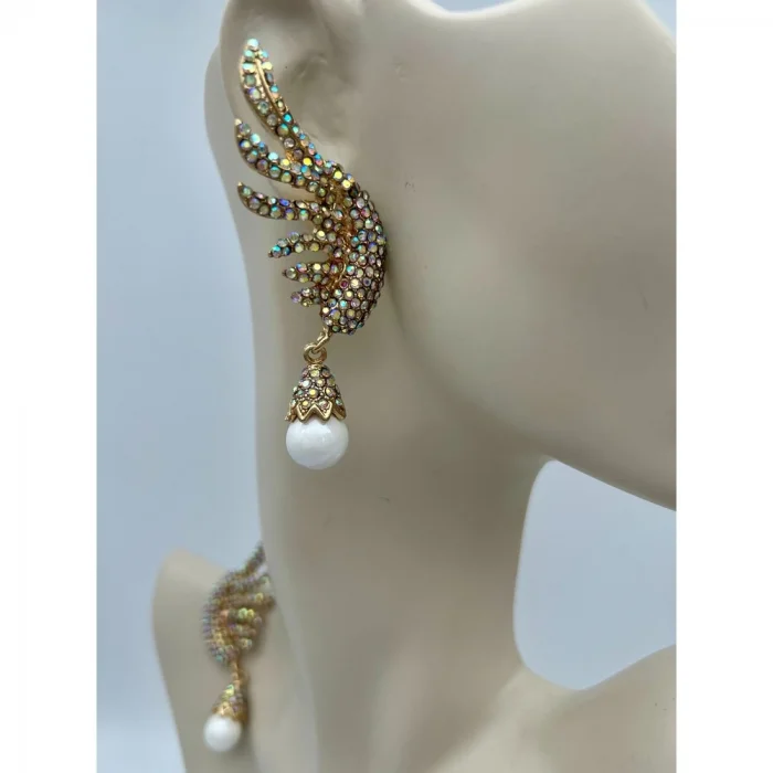 Yelpaze İnci Zirkon Taşlı Küpe