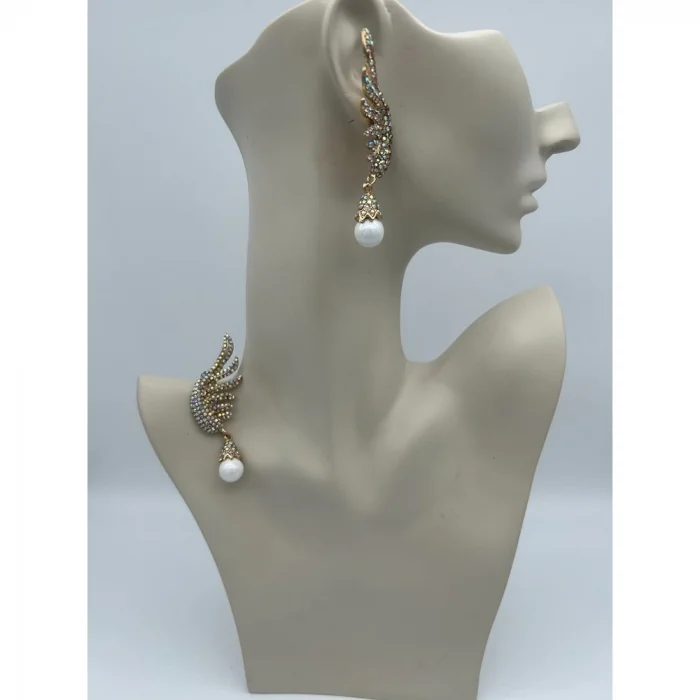 Yelpaze İnci Zirkon Taşlı Küpe