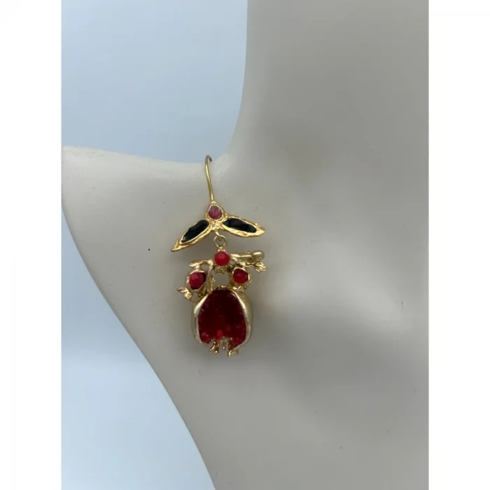 Kristal Kesim Kırmızı doğal Taşlı Nar Tasarım Küpe