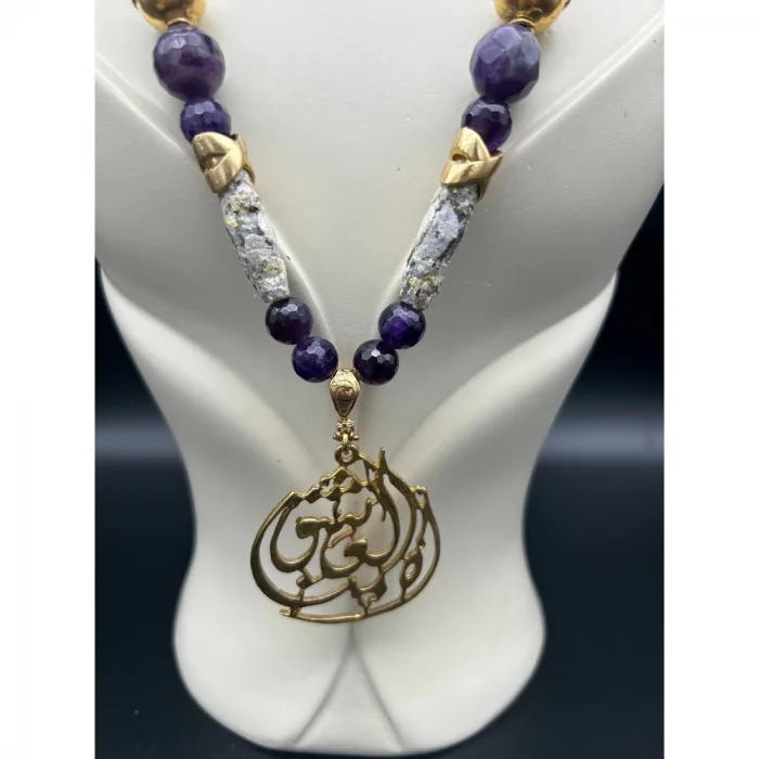 Ametist Mavi Kuvars Cam Taşı Madalyon Kolye