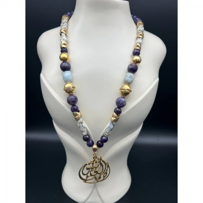 Ametist Mavi Kuvars Cam Taşı Madalyon Kolye