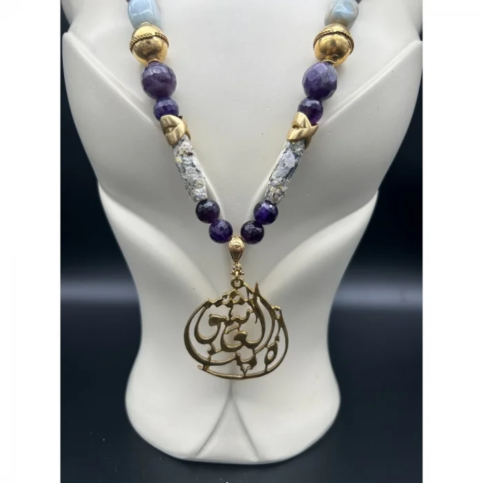 Ametist Mavi Kuvars Cam Taşı Madalyon Kolye