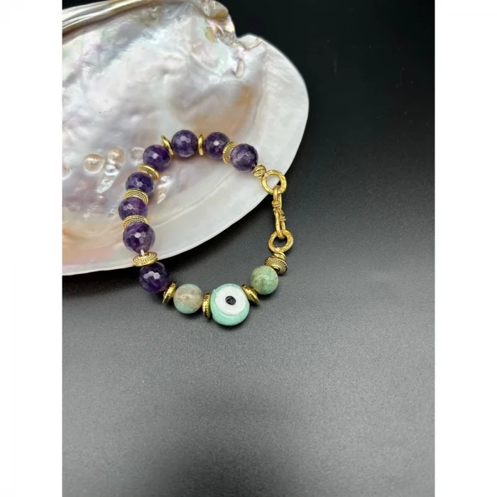 Ametist Amazonit Nazar Boncuklu Bileklik