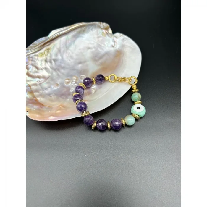 Ametist Amazonit Nazar Boncuklu Bileklik