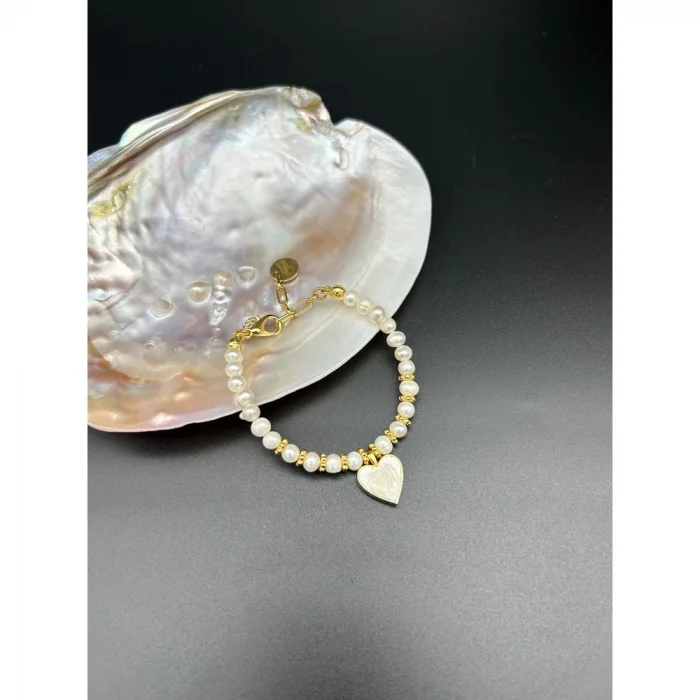 İnci Çift Renkli Kalp Bileklik