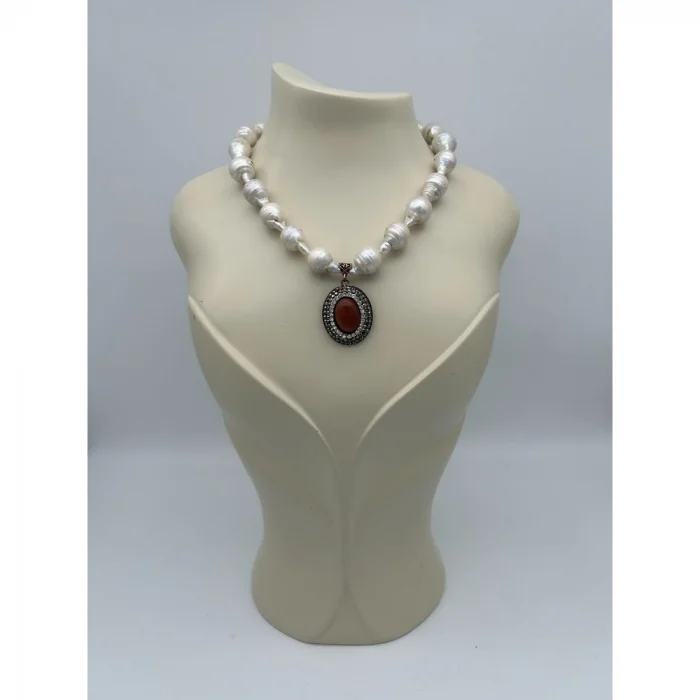 Barok İnci Zirkon İşlemeli Uç Kolye