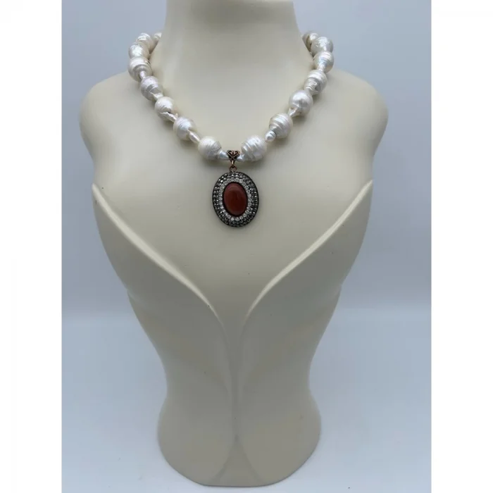 Barok İnci Zirkon İşlemeli Uç Kolye