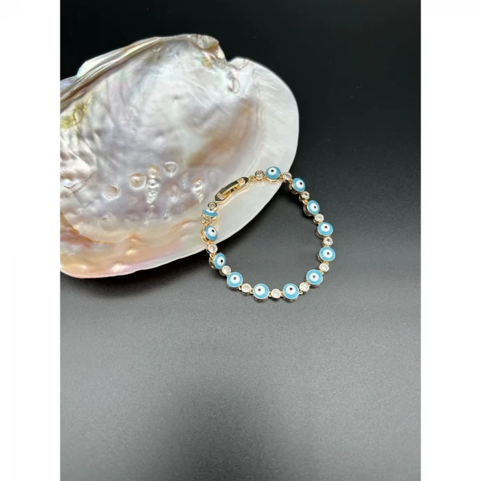 Çelik Nazar Boncuklu Rose Bİleklik