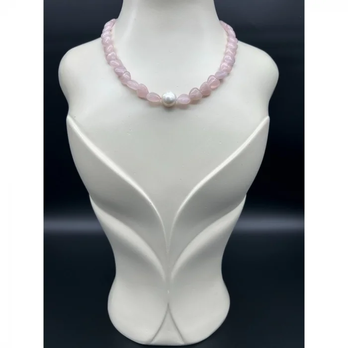 Pembe Kuvars İnci Kolye