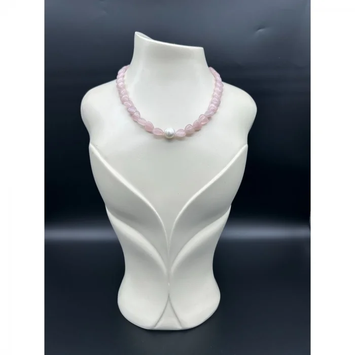 Pembe Kuvars İnci Kolye