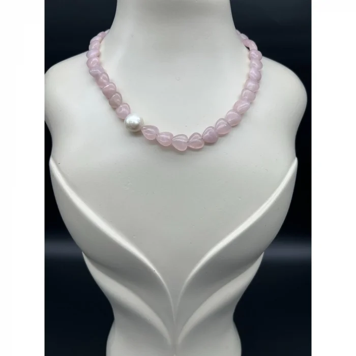 Pembe Kuvars İnci Kolye