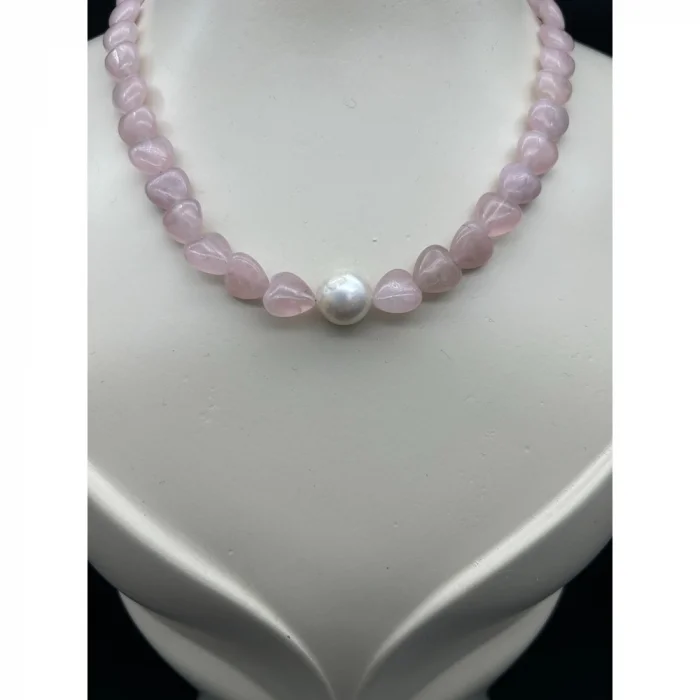 Pembe Kuvars İnci Kolye