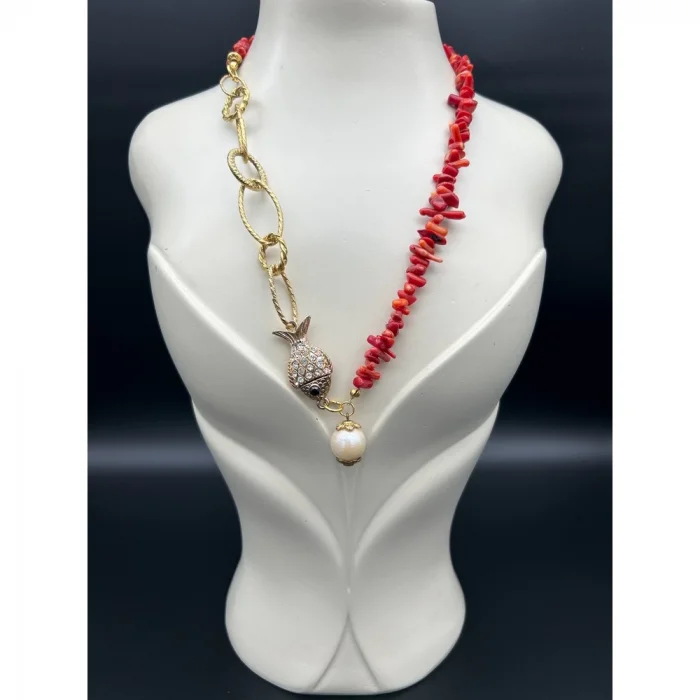 Mercan Zincir Balık Aksesuarlı Kolye