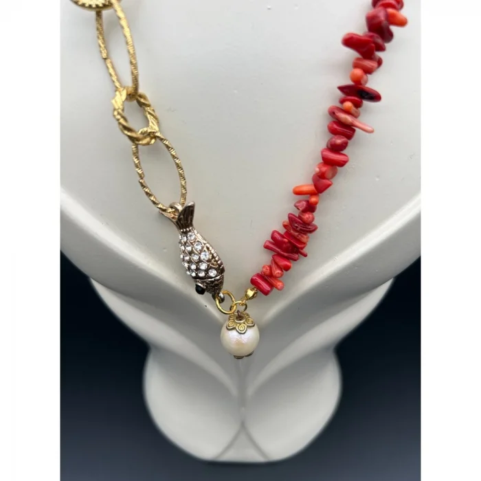 Mercan Zincir Balık Aksesuarlı Kolye